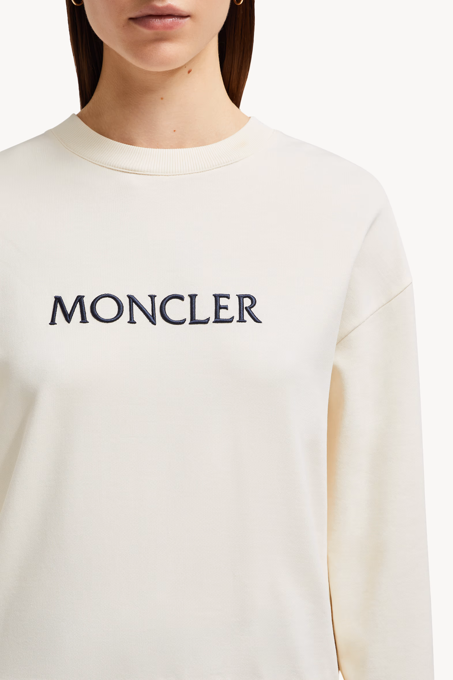 Sudadera de algodón con logotipo tonal bordado Mujer Blanco Marfil Moncler 6